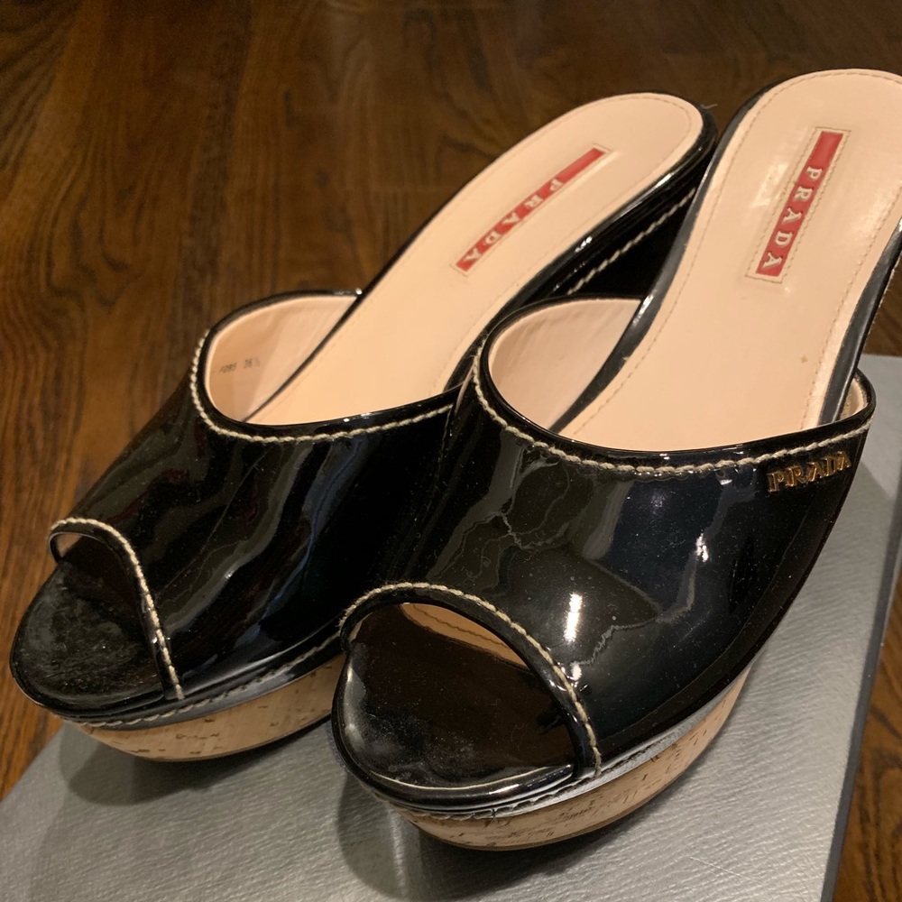 Prada black wedges. Patent leather